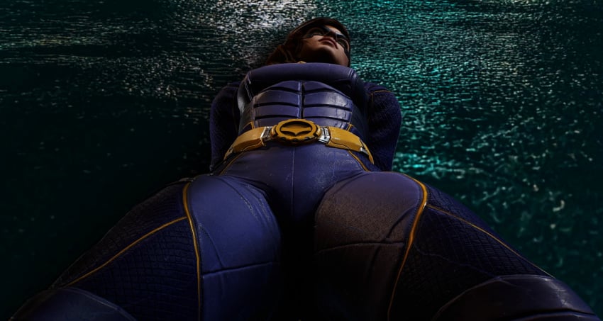 3d barbara_gordon barbara_gordon_(gotham_knights) batgirl batgirl_(gotham_knights) big_thighs bondage dc dc_comics defeated_heroine detective_comics female female_only gotham_knights hands_behind_back hands_tied hands_tied_behind_back highres human imminent_rape imminent_sex laying_on_back picsart red_hair redhead_female superheroine thick_thighs tight_clothing video_games viewed_from_below