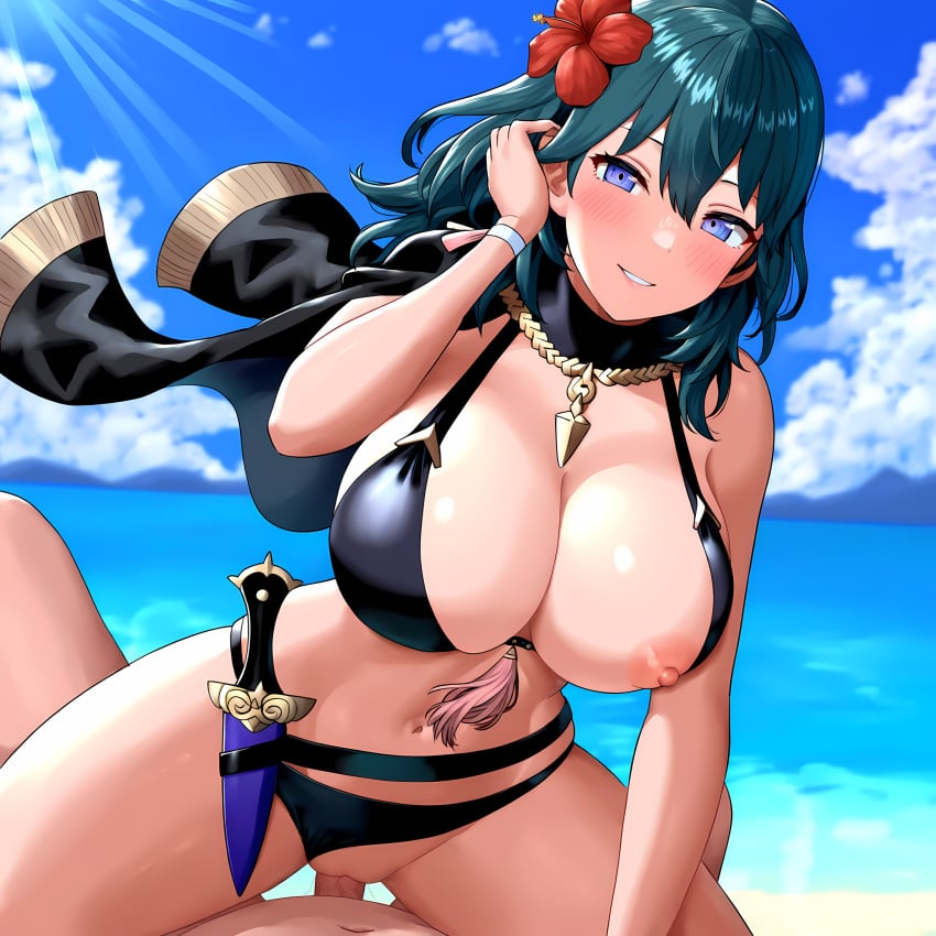 1boy 1boy1girl 1girls 4k ai_generated beach big_breasts bikini blue_eyes blue_hair byleth_(fire_emblem) byleth_(fire_emblem)_(female) byleth_(summer)_(fire_emblem)_(female) cape cowgirl_position dick female fire_emblem fire_emblem:_three_houses fire_emblem_heroes flower flower_in_hair hair_flower high_resolution highres huge_breasts large_breasts male male/female medium_hair nintendo nipple nipple_slip novelai penis penis_in_pussy seductive_eyes seductive_smile sex shiny_hair shiny_skin smile straight tassel vaginal_penetration vaginal_penetration vaginal_sex vermadis2x voluptuous voluptuous_female