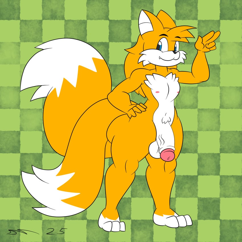 2_tails absurd_res aged_up anthro blue_eyes canid canine dirtymac fox fur hi_res mac-daddy male male_anthro male_only mammal miles_prower miles_tails_prower multi_tail nude sega solo sonic_(series) sonic_the_hedgehog_(series) tail tails tails_the_fox yellow_body yellow_fur