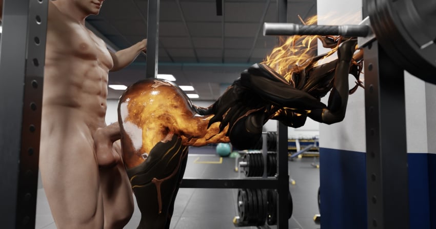 1boy 1boy1girl 1girls 3d 3d_(artwork) ambiguous_penetration big_ass big_penis blender blender_(artwork) blender_(software) ember_(warframe) ember_heirloom_(warframe) gym jusescrust18 warframe