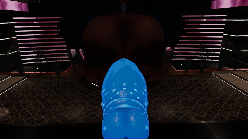 3d big_breasts big_penis blue_penis futanari gigantic_breasts huge_breasts huge_cock hyper_penis indoors tongue_out vrchat