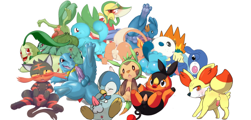 11boys 3girls animal_genitalia anus bulbasaur charmander chespin chikorita clothed clothing cyndaquil fennekin fur furry litten mudkip nintendo oshawott penis piplup pokemon pokemon_(species) pokemon_bw pokemon_dppt pokemon_gsc pokemon_rse pokemon_sm pokemon_xy popplio pussy scalie snivy squirtle tepig testicles totodile treecko video_games