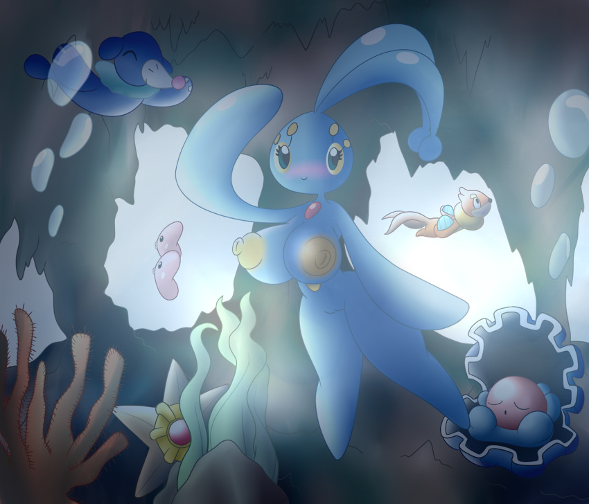 1girls 2017 algae alternate_species ambiguous_gender anthro anthro_only areola big_breasts blue_skin breasts bubble buizel cave day detailed_background female feral fish furry humanoid legendary_pokemon looking_at_viewer luvdisc manaphy marine nintendo nipples nude pinup pokemon pokemon_dppt pokemon_rse pokemon_sm popplio pose pussy sea smile solo staryu swimming thompson-vonjung underwater video_games water yellow_eyes