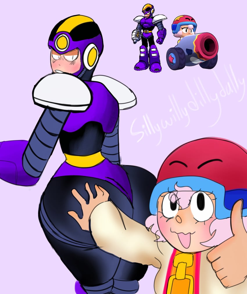 1boy 1boy1girl 1femboy 1girl1boy 1girls all_my_art_is_a_joke ass_grab bonnie_(brawl_stars) brawl_stars crackship crossover flash_man hi_res highres mega_man mega_man(classic) mega_man_2 no_porn no_sex not_nsfw not_porn self_upload sillywillydillydally simple simple_coloring simple_shading thumbs_up