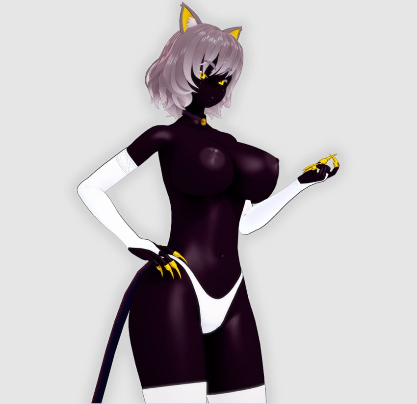 3d big_ass big_breasts black_body black_skin cat_ears cat_girl cat_humanoid cat_tail catgirl feline female female_only furry furry_female gloves gray_hair koikatsu nails oc original_character penumbra_(render_007) render_007 simple_background tail thick_thighs thigh_socks thighhighs thighs voluptuous voluptuous_female yellow_eyes