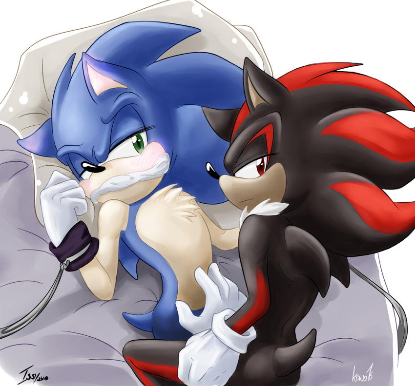 blue_fur blush bound furry gag gay hedgehog kowoshake male mammal shadow_the_hedgehog sonadow sonic_(series) sonic_the_hedgehog