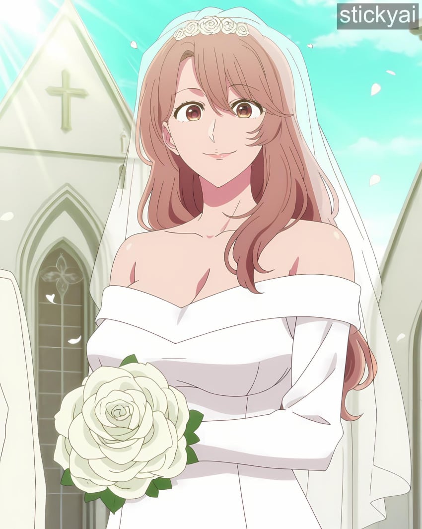 ai_generated anime_style brown_hair oshi_no_ko saitou_miyako stickyai wedding_dress wedding_veil