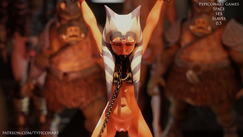 1girls 3d ahsoka_tano airress3d_(3d-modeller) alien alien_girl alien_humanoid arms_up ass ass_focus ball_gag big_ass big_breasts big_butt big_nipples blender blender_(software) bondage bondage_outfit branded branding_mark chained chains gag jabba_the_hutt multiple_boys naked naked_female restrained self_upload slave slave_bikini slave_collar slave_outfit slavegirl spread_legs submissive submissive_female teenager togruta typiconart video_games