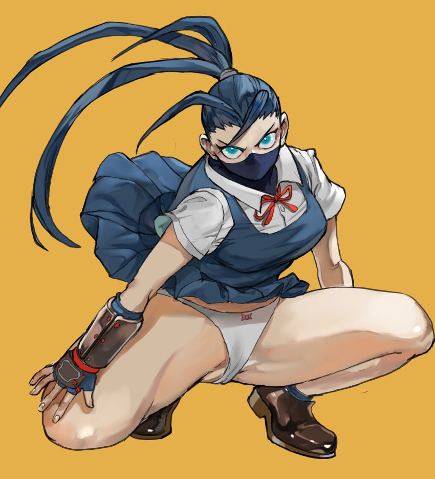 10:11 1girls black_hair blue_eyes breasts capcom female female_only hajime_(kuninotokotatinokami) ibuki_(street_fighter) long_hair panties school_uniform short_skirt street_fighter street_fighter_v thick_thighs