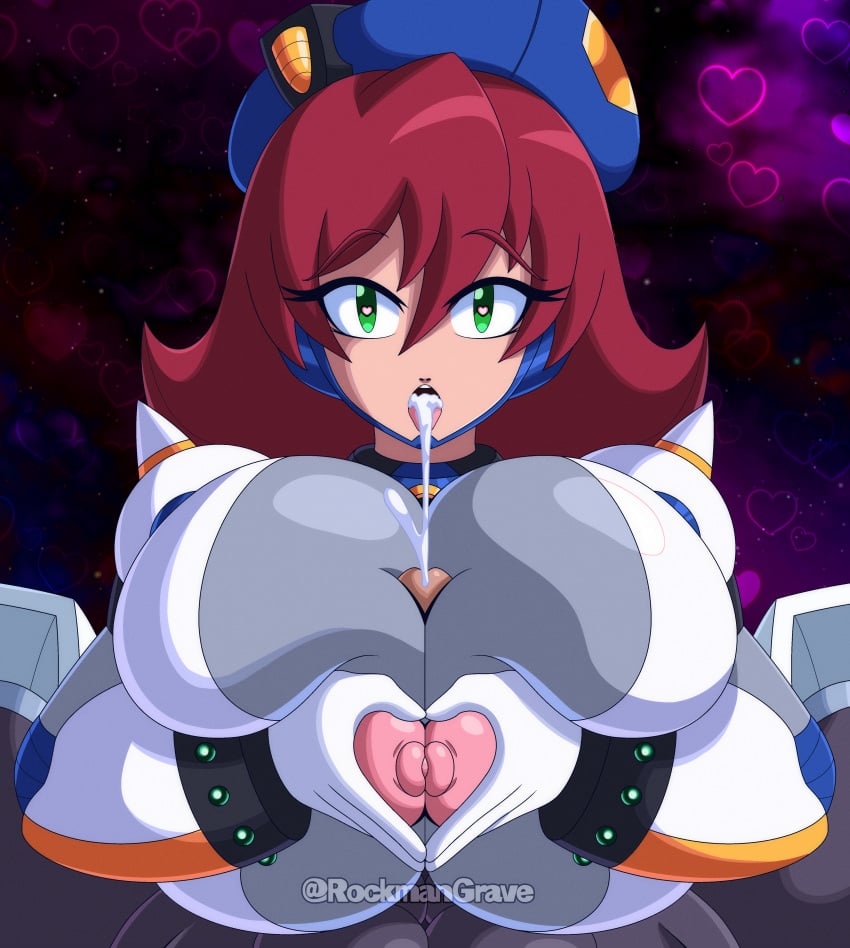 1boy 1boy1girl 1girls 2025 2d big_breasts big_penis breasts breasts_bigger_than_head cum cumshot_in_mouth grave_(megaman_x) green_hair heart hi_res highres kyo_(megaman_x) mega_man mega_man_x paizuri penis red_hair rockmangrave titjob titjob uncensored