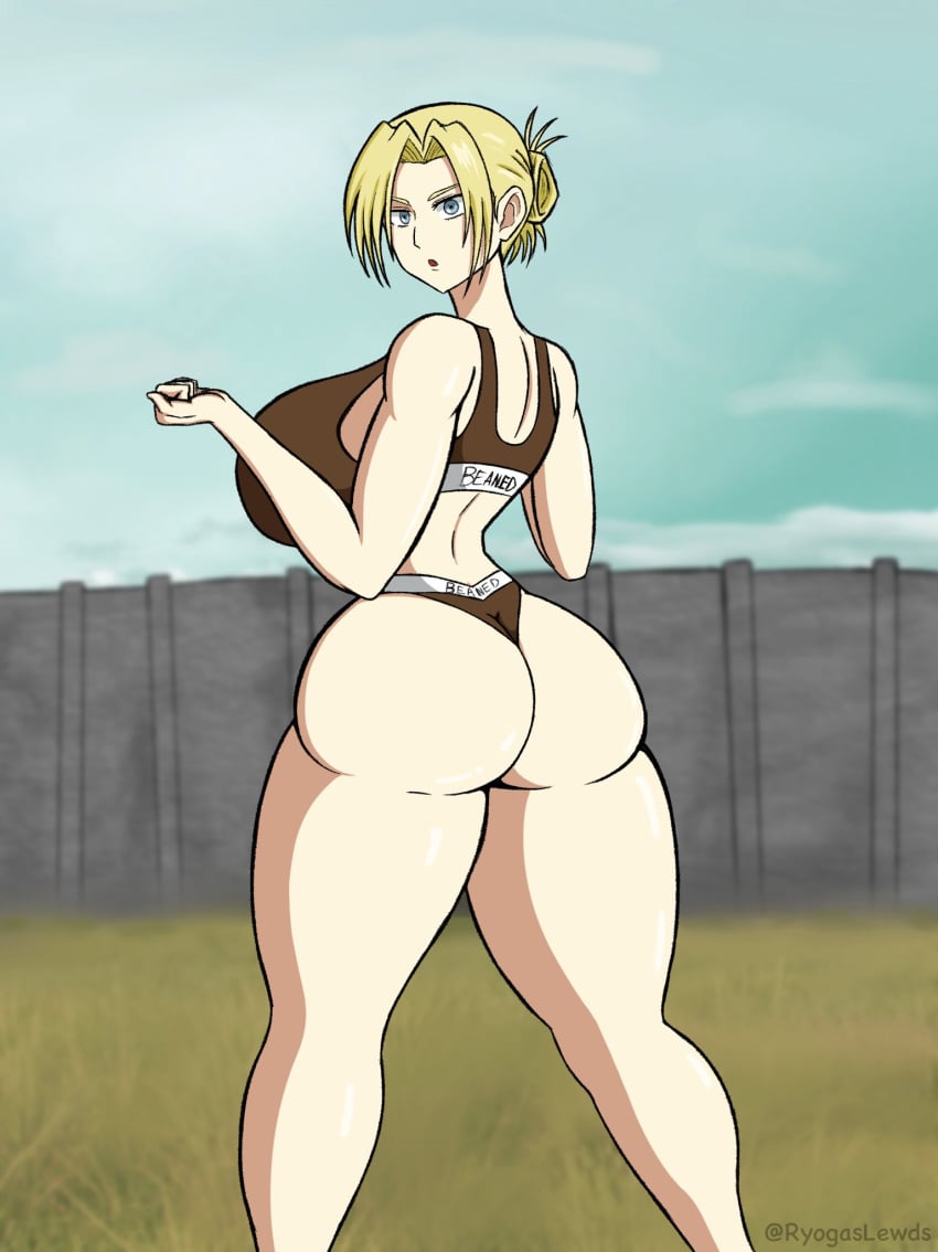 1girls annie_leonhardt beaned beaned_clothing big_ass big_breasts blonde_female blonde_hair female female_only looking_back ryogaslewds shingeki_no_kyojin tagme