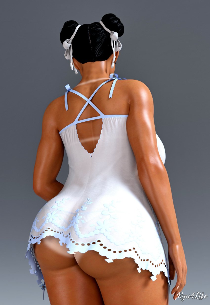 1girls 3d_(artwork) ass big_ass capcom chun-li female lingerie looking_away ryu4life street_fighter tan_body