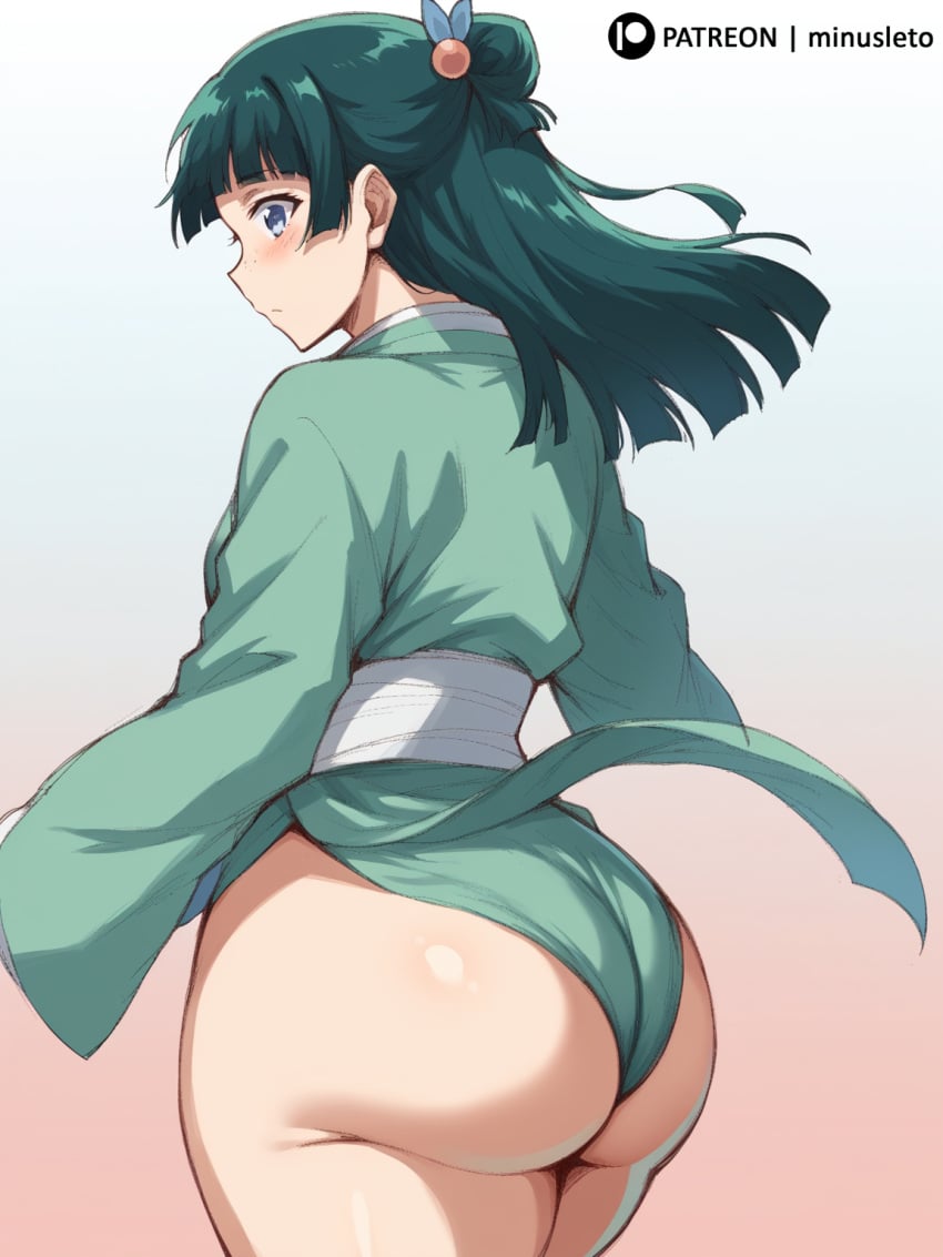 1girls 2025 ai_generated ass ass_focus blue_eyes blush green_hair huge_ass kusuriya_no_hitorigoto maomao_(kusuriya_no_hitorigoto) minusleto solo stable_diffusion thick_thighs thighs