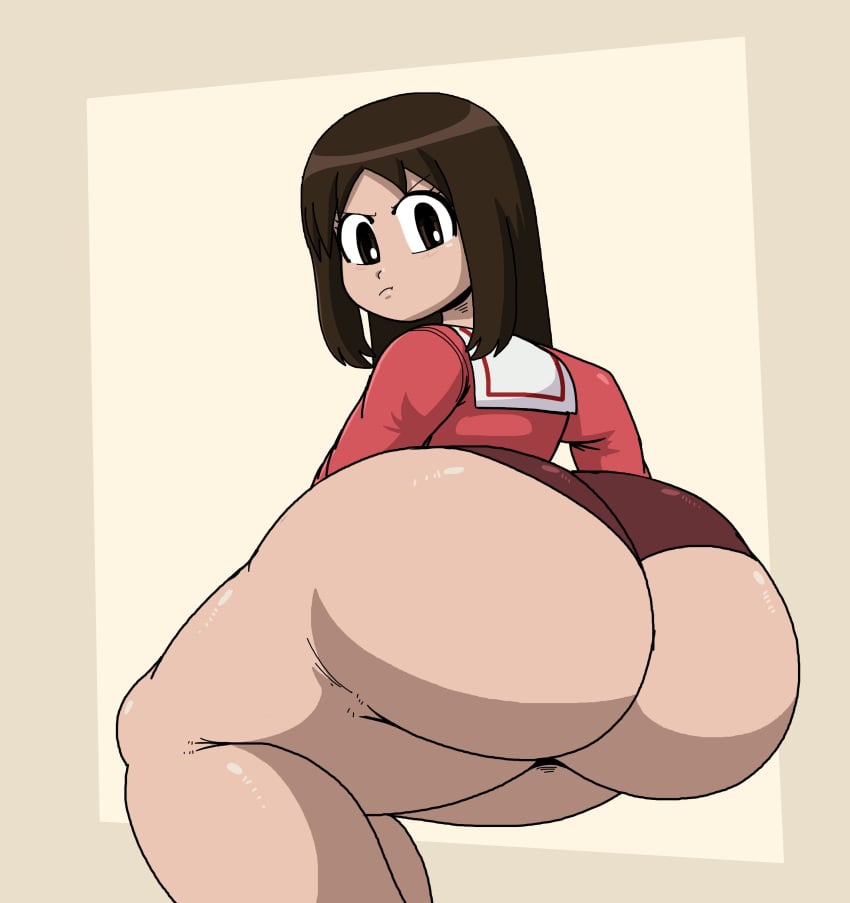 1girls angry ass ass_focus azumanga_daiou big_ass brown_eyes brown_hair cute huge_ass looking_back osaka_ayumu_kasuga partially_clothed poopishness pouting round_ass tight_clothing underwear uniform wardrobe_malfunction