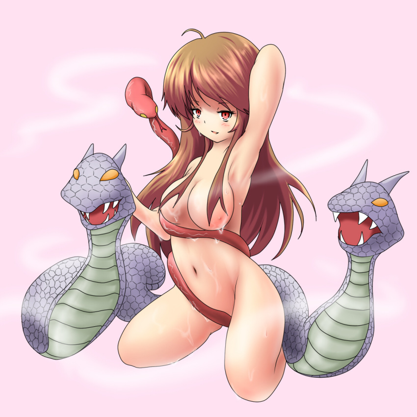 ass blue_eyes blush breasts brown_hair convenient_censoring demon female final_fantasy final_fantasy_v large_breasts melusine monster_girl nude slime snake