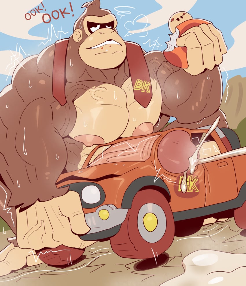 abs absurd_res animal_noises anthro ape barazoku biceps big_biceps big_nipples big_pecs big_penis bodily_fluids brown_body brown_fur clothing cum cum_pool destruction donkey_kong_(character) donkey_kong_(series) eating ejaculation fungus fur genital_fluids genitals giant giant_male gorilla growth growth_orgasm haplorhine hi_res huge_cock improvised_sex_toy kong light_truck logo macro macro_march male mammal mario_bros mega_mushroom muscular muscular_arms mushroom musk musk_clouds neck_muscles necktie nintendo nipples orgasm pecs penetration penis pickup_truck power-up primate red_necktie solo sound_effects tan_body tan_skin truck vaniwall vehicle vehicle_destruction vehicle_insertion vehicle_penetrated vein veiny_muscles veiny_penis