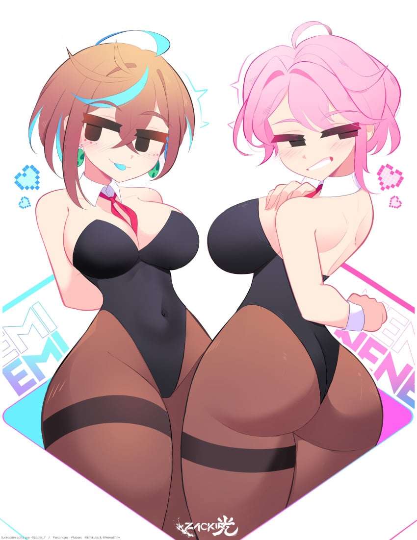 2girls breasts bubble_butt bunnysuit curvy emikukis leotard neneefthy voluptuous youtube youtube_hispanic zackir_7