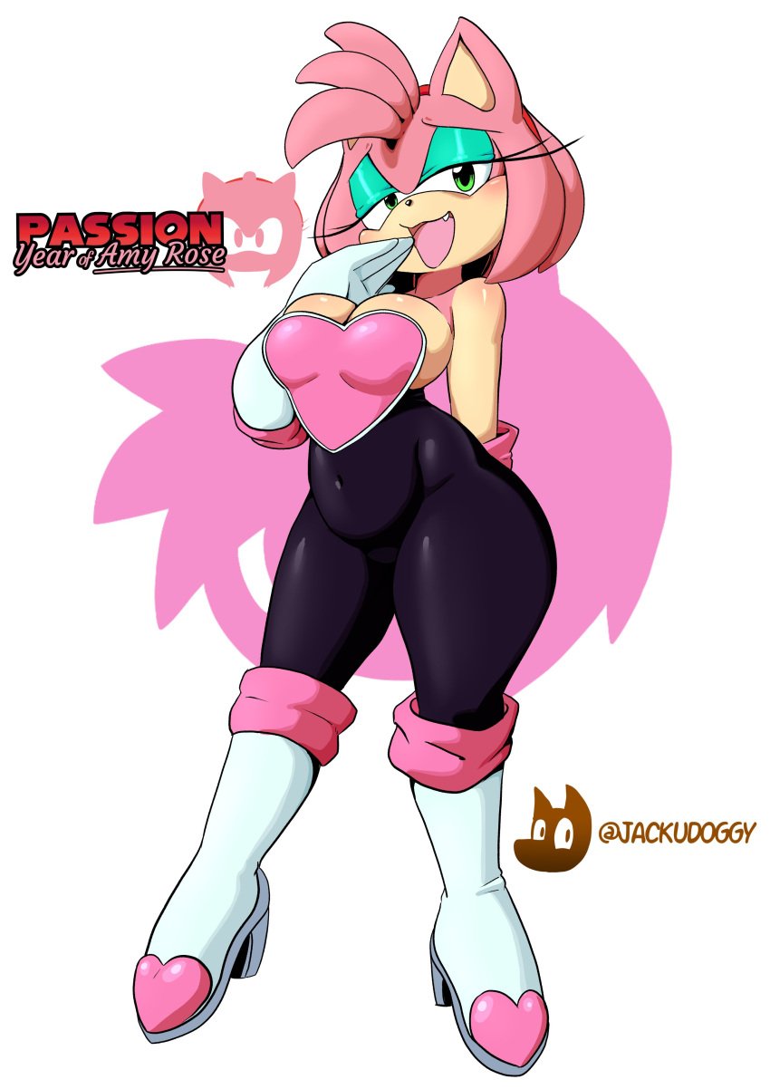 1girls amy_rose amy_the_bat eulipotyphlan female female_focus female_only furry green_eyes hedgehog jackudoggy large_breasts mammal mobian_(species) rouge_the_bat_(cosplay) sega sonic_(series) sonic_the_hedgehog_(archie) sonic_the_hedgehog_(comics) sonic_the_hedgehog_(series) younger_female