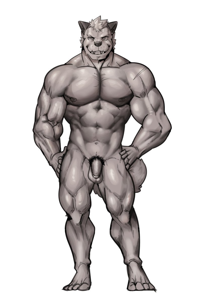 abs anthro big_muscles fur husky_(artist) koreanhusky male male_only mammal muscular muscular_male nipples pecs penis