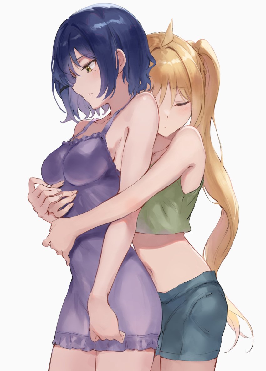 2girls absurd_res absurdres ahoge arm_around_another arm_around_partner arm_around_waist armpits arms_around_partner arms_around_torso arms_around_waist belly belly_button blonde_eyebrows blonde_female blonde_hair blonde_hair blonde_hair_female blue_eyebrows blue_hair blue_hair_female bocchi_the_rock! breasts busty busty_female busty_girl busty_teen camisole cleavage closed_eyes collarbone dot_nose elbows fair_skin female female_focus female_only fingernails fingers green_eyes green_eyes_female green_tank_top green_topwear hair_between_eyes hair_clip hair_clips hairclip hairclips hand_on_another's_belly hand_on_another's_stomach hand_on_belly hand_on_stomach high_resolution high_school_student highres hugging hugging_another hugging_from_behind ijichi_nijika jean_shorts jeans jojobirdz lean_body lean_figure legs lesbian_couple lesbian_focus lesbian_only light-skined_female light-skinned light-skinned_female light_skin light_skin_female light_skinned light_skinned_female long_hair looking_down looking_down_at_another looking_down_at_partner medium_breasts medium_hair multiple_females multiple_girls mutual_yuri narrow_waist navel pale pale-skinned_female pale_skin pale_skinned_female ponytail purple_camisole purple_topwear school_girl school_girls shoulders side_ponytail sideboob simple_background slender_body slender_waist slim_girl slim_waist small_breasts smooth_skin standing tank_top teen_girl teenage_girl teenage_girls teenager thick_thighs thighs thin_waist topwear underboob upper_body wavy_hair white_background yamada_ryou yuri yuri yuri