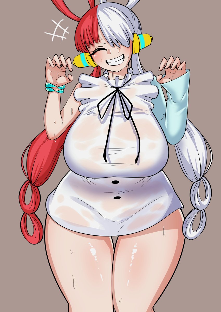 10384719 10384719_(artist) dress female female_only large_breasts one_piece short_dress sweat tagme thick_thighs thighs uta_(one_piece) white_dress