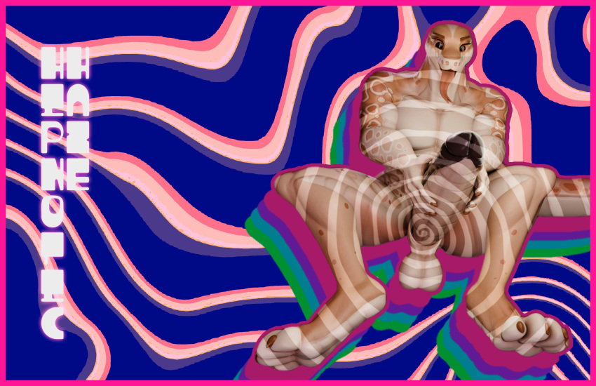 absurd_res anthro balls big_penis genitals hi_res huge_cock hypnotic_haze_(artist) hypnovember male mind_control penis poster reptile scalie snake solo