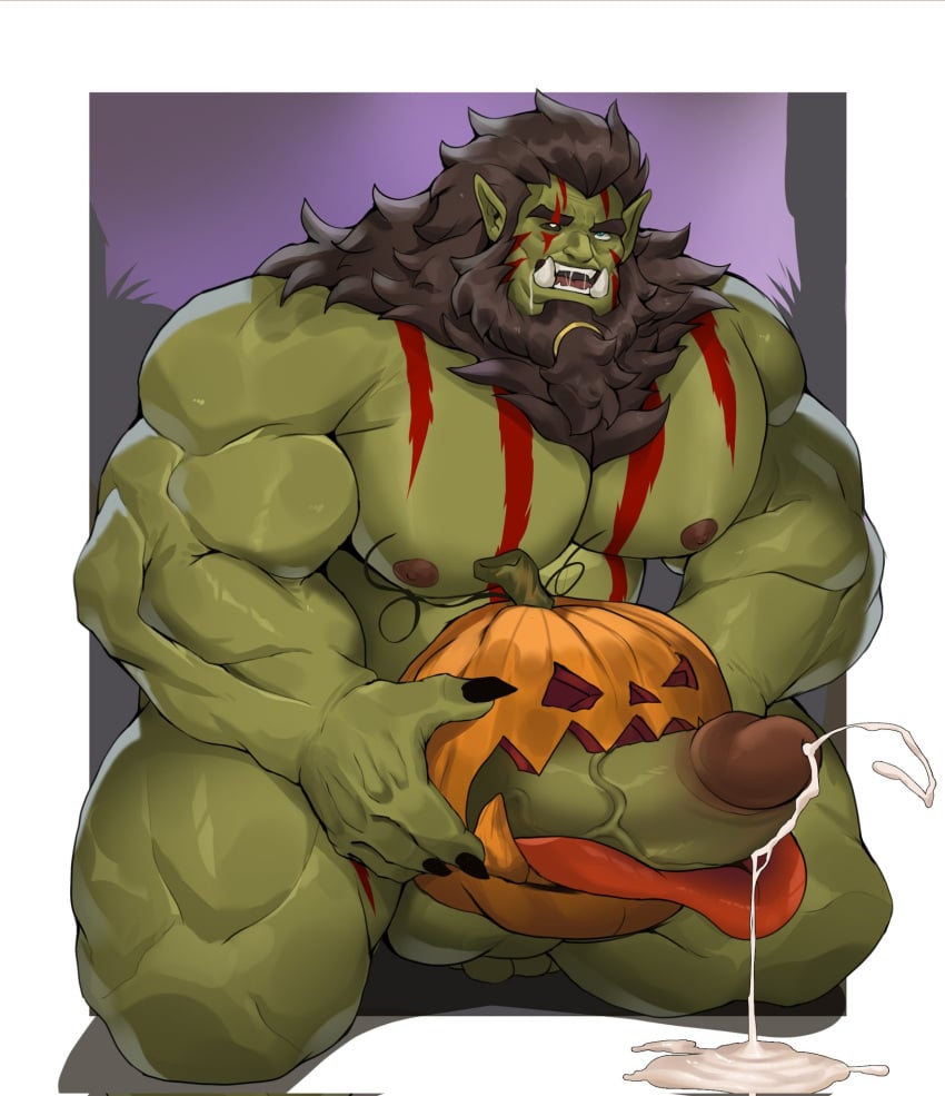 abs balls bara biceps big_balls big_penis da_ddy22 dadee erection fucking_pumpkin green-skinned_male green_body green_skin halloween holidays male male_nipples male_only manly muscular_male nipples nude orc orc_male pecs penis pumpkin pumpkin_masturbation teeth teeth_visible tusks