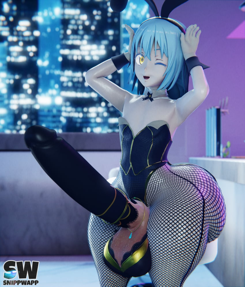 1boy 3d 3d_(artwork) artist_logo ass blender blender_(software) blender_eevee blender_eevee_next blue_hair bottom_heavy bubble_butt bunny_costume bunny_ears bunny_pose bunnysuit cityscape cock_ring cock_sleeve creepy curvy_body curvy_femboy curvy_figure curvy_hips curvy_male dumptruck_ass erect_penis erection femboy huge_ass huge_balls huge_cock huge_penis hung_bottom hung_femboy hung_trap jewelry large_ass large_balls large_penis large_testicles looking_at_viewer open_mouth penis rimuru_tempest short_hair smile smile_at_viewer smiling smiling_at_viewer snippwapp solo solo_focus solo_male tensei_shitara_slime_datta_ken testicles that_time_i_got_reincarnated_as_a_slime yellow_eyes