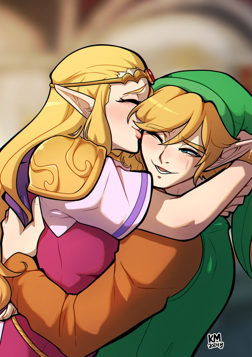 1boy 1girls blush echoes_of_wisdom female kinkymation kissing link male princess_zelda the_legend_of_zelda zelda_(echoes_of_wisdom)