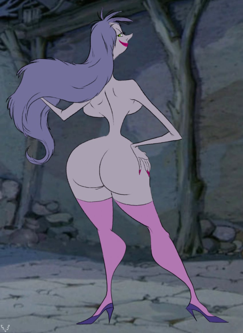 1girls artist_signature ass back_view backboob breasts detailed_background disney disney_villains female female_focus female_only footwear gilf green_eyes hand_on_hip high_heels hourglass_figure huge_ass human indoors large_breasts lipstick long_fingernails long_hair looking_back madam_mim mature_female nail_polish naked naked_footwear naked_heels naked_stockings nude nude_female pink_nails purple_hair purple_skin slb smile smiling solo solo_female solo_focus standing stockings the_sword_in_the_stone thighhighs very_long_hair