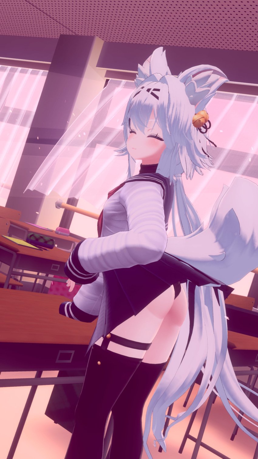 3d ass ass_up bent_forward bent_over_table classroom filian filian_(vtuber) filiannevr lifting_skirt panties pantyshot school_uniform skirt skirt_lift tagme upskirt virtual_youtuber vrchat vtuber white_hair