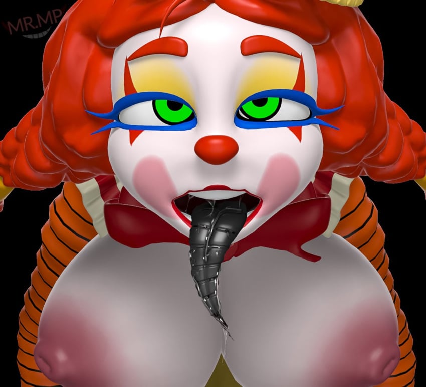 1girls 3d 3d_(artwork) alternate_breast_size bedroom_eyes big_breasts bowtie braid braided_hair breasts breasts_out clown clown_girl clown_makeup female female_focus female_only five_nights_at_freddy's five_nights_at_freddy's:_secret_of_the_mimic green_eyes half-closed_eyes huge_breasts jackie_(fnaf) jackie_(mishuuyu) looking_at_viewer makeup mrmnoobp party_hat red_hair robot robot_girl robot_tongue saliva tagme teasing the_mimic_(fnaf) tongue tongue_out twintails watermark