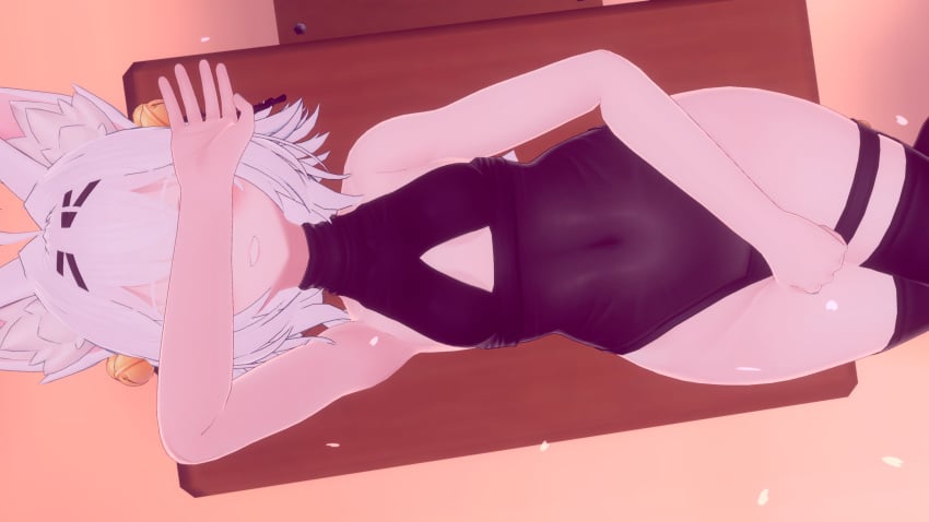 3d belly belly_button cleavage_cutout covering_crotch covering_eyes filian filian_(vtuber) filiannevr laying laying_on_back one-piece_swimsuit see-through see-through_swimsuit small_boobs small_breasts tagme virtual_youtuber vrchat vtuber white_hair