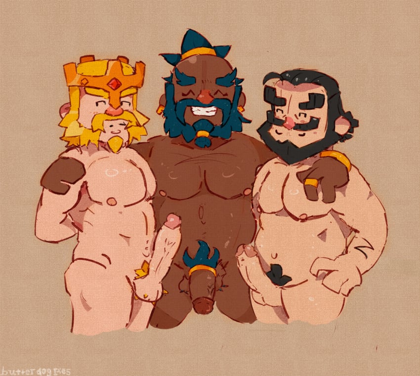 abs bara barbarian_king_(clash_of_clans) bear beard big_penis butterdogpie clash_(series) dark-skinned_male girthy_penis interracial king_(clash_royale) male_only moobs musclegut muscles pecs pubic_hair size_comparison size_difference sketch squad_busters thick_penis threesome trader trader_(squad_busters)