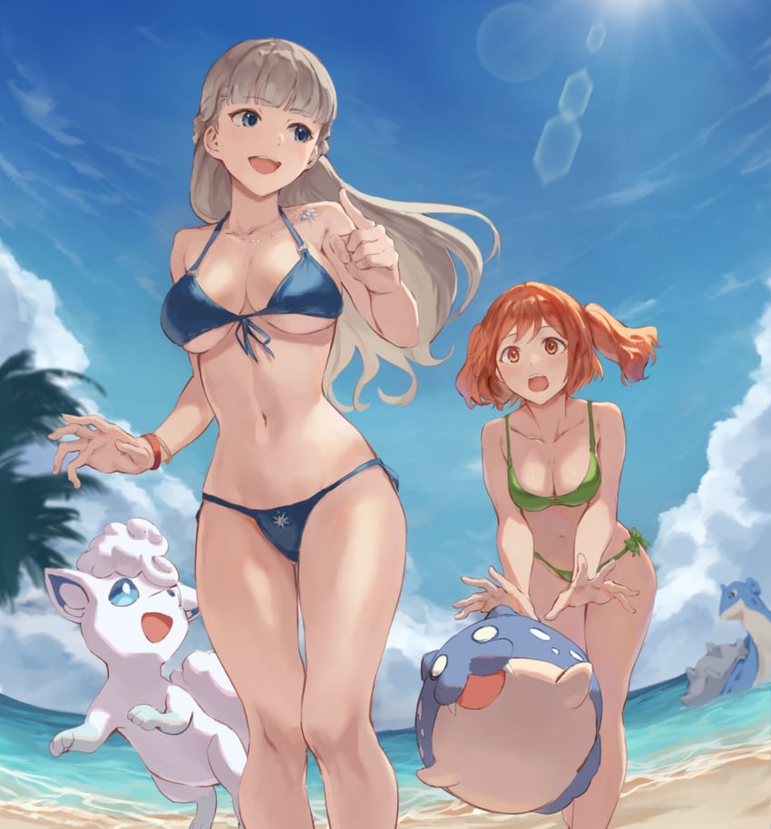 2girls absurd_res absurdres alolan_vulpix alternate_breast_size bare_arms bare_belly bare_calves bare_hands bare_hips bare_knees bare_legs bare_midriff bare_navel bare_shoulders bare_skin bare_thighs beach belly belly_button bewitching_thighs bikini bikini_bottom bikini_only bikini_top blue_background blue_bikini blue_bikini_bottom blue_bikini_top blue_eyes blue_eyes_female blue_sky blue_string_bikini blue_swimsuit blue_swimwear blunt_bangs blush blush_face blush_lines blushed_face blushing_at_another blushing_face blushing_female bracelet braid braided_hair breasts brown_eyebrows brown_hair brown_hair_female bust_cup busty busty_female busty_girl busty_teen calves clouds coast collarbone crown_braid curvy curvy_body curvy_female curvy_figure curvy_hips curvy_teen curvy_thighs day daylight daytime dot_nose ears elbows extended_arms eyebrows_visible_through_hair fair_skin female female_focus female_only fingernails fingers front-tie_bikini front-tie_bikini_top front-tie_top full_body green_bikini green_bikini_bottom green_bikini_top green_string_bikini green_swimsuit green_swimwear groin happy high_resolution highres horizon hourglass_figure jewelry jojobirdz kanne_(sousou_no_frieren) knees lapras large_breasts lawine_(sousou_no_frieren) lean_body lean_figure leaning_forward legs legs_closed legs_together light-skined_female light-skinned light-skinned_female light_brown_hair light_skin light_skin_female light_skinned light_skinned_female long_hair medium_breasts medium_hair multiple_females multiple_girls narrow_waist navel necklace ocean open_mouth open_mouth_smile orange_eyebrows orange_eyes orange_eyes_female orange_hair orange_hair_female outdoor outdoors outside palm_tree parted_lips pointing_forward pokemon sand sea seaside shoulders side-tie_bikini sky slender_body slender_waist slim_girl slim_waist smile smiley_face smiling smooth_skin sousou_no_frieren spheal standing string_bikini sun swimsuit swimwear teen_girl teenage_girl teenage_girls teenager thigh_gap thighs thin_waist tongue twintails twintails_(hairstyle) underboob upper_teeth v-line wide_hips