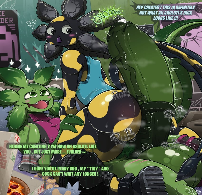 absurd_res amphibian anthro axo_(fortnite) axolotl balls beast_boy bedroom_eyes big_balls big_penis black_body black_skin blush blush_stickers bodily_fluids boots clothing dc_comics dialogue dripping english_text epic_games erection external_gills fangs footwear foreskin fortnite genital_fluids genitals gills green_hair hair half-closed_eyes hi_res hot_dogging huge_balls huge_cock humanoid_genitalia humanoid_penis humanoid_pointy_ears hyper hyper_balls hyper_genitalia hyper_penis imminent_anal imminent_sex male male/male marine markings mole_salamander mrt0ony multicolored_body multicolored_skin narrowed_eyes nervous open_mouth open_smile pants_around_ankle penis pointy_ears precum precum_drip precum_string salamander seductive sex shirt shoes smile smirk smug smug_face sound_effects speech_bubble spots spotted_body spotted_markings spotted_skin tank_top teeth text topwear two_tone_body two_tone_skin vein veiny_penis wide_eyed yellow_spots