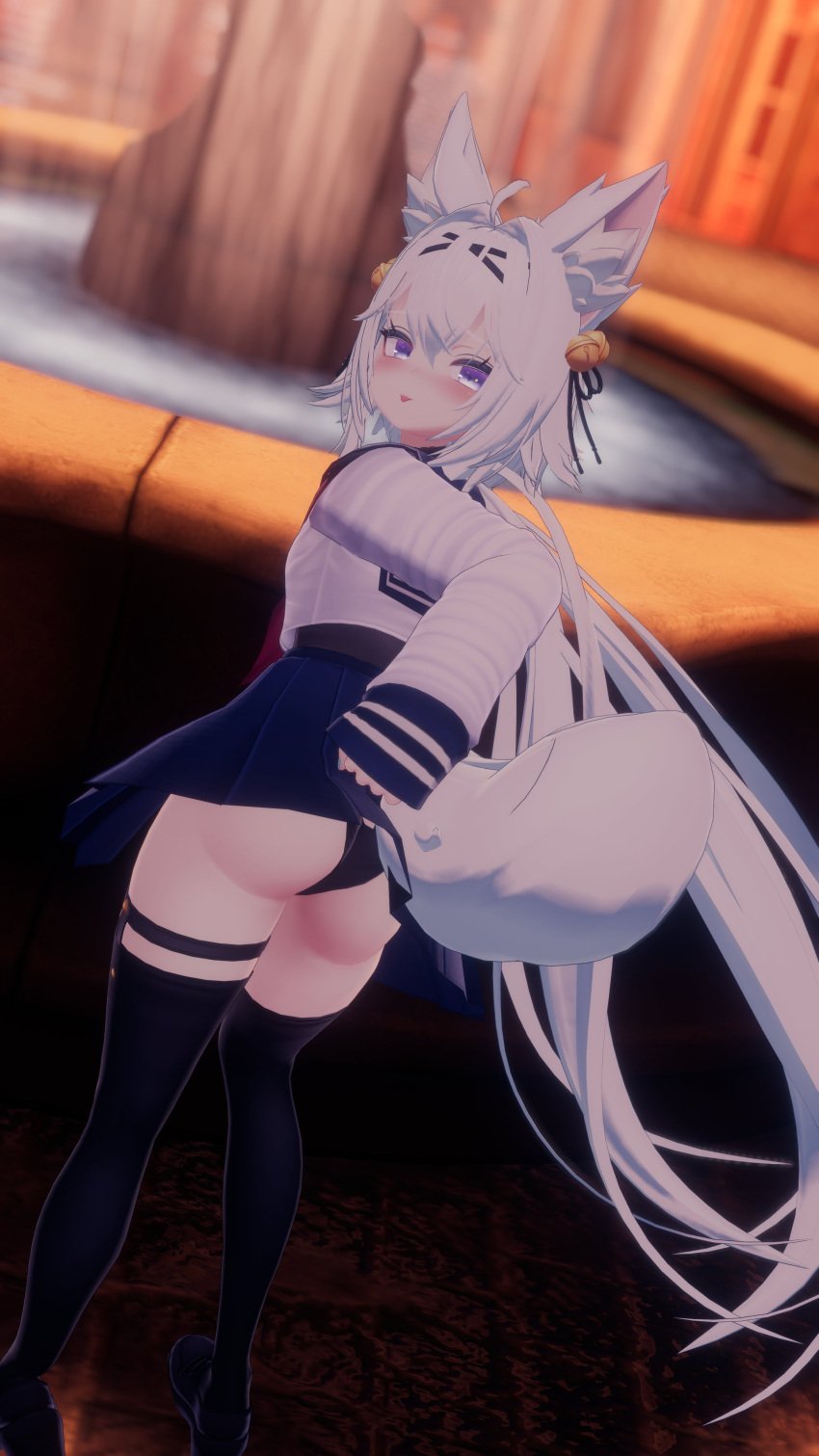 3d ass ass_up bent_forward filian filian_(vtuber) filiannevr flashing flashing_ass flashing_butt lifting_skirt panties pantyshot school_uniform skirt skirt_lift tagme virtual_youtuber vrchat vtuber white_hair