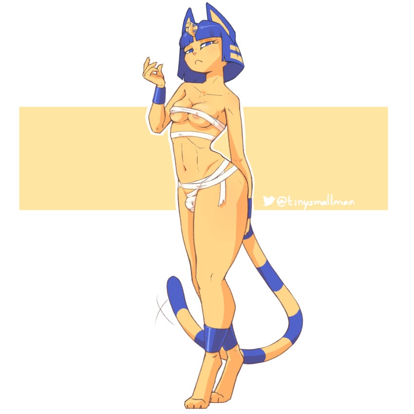 1girls animal_crossing ankha ass bandage breasts bulge female penis tagme tinysmallman