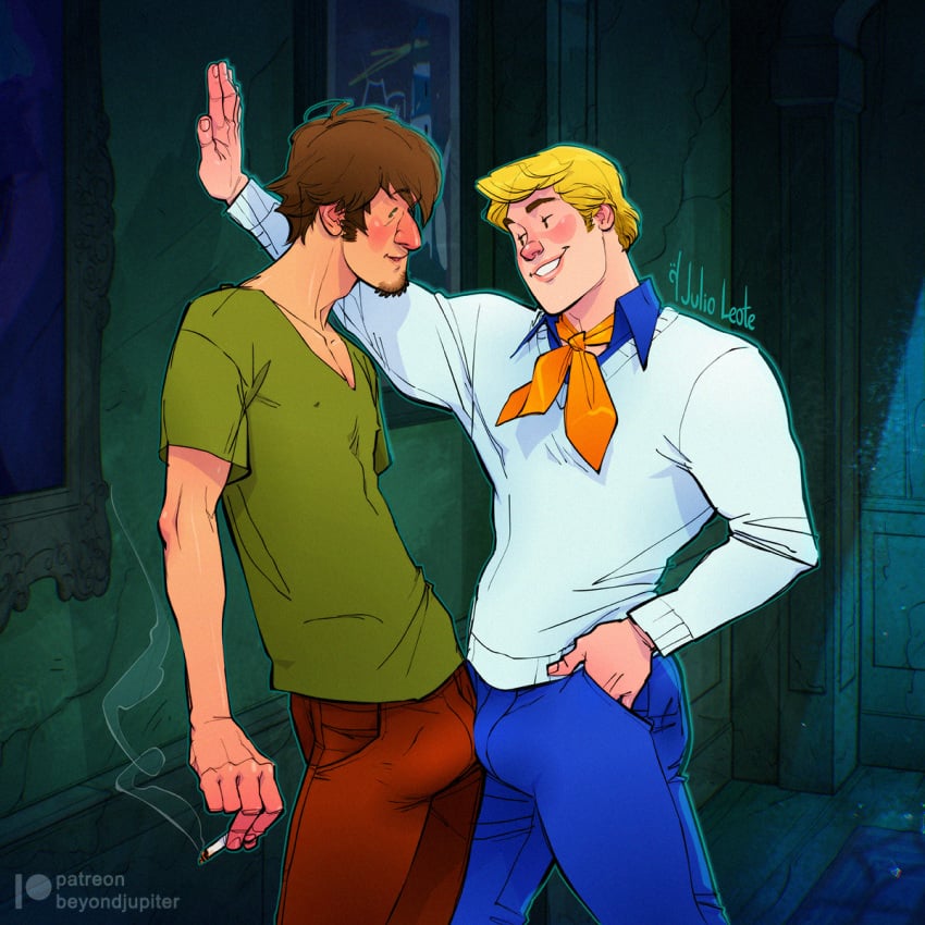 bara bulge erection_under_clothes fred_jones gay hanna-barbera julio_leote male male/male male_only manly muscular_male penis_outline scooby-doo shaggy_rogers