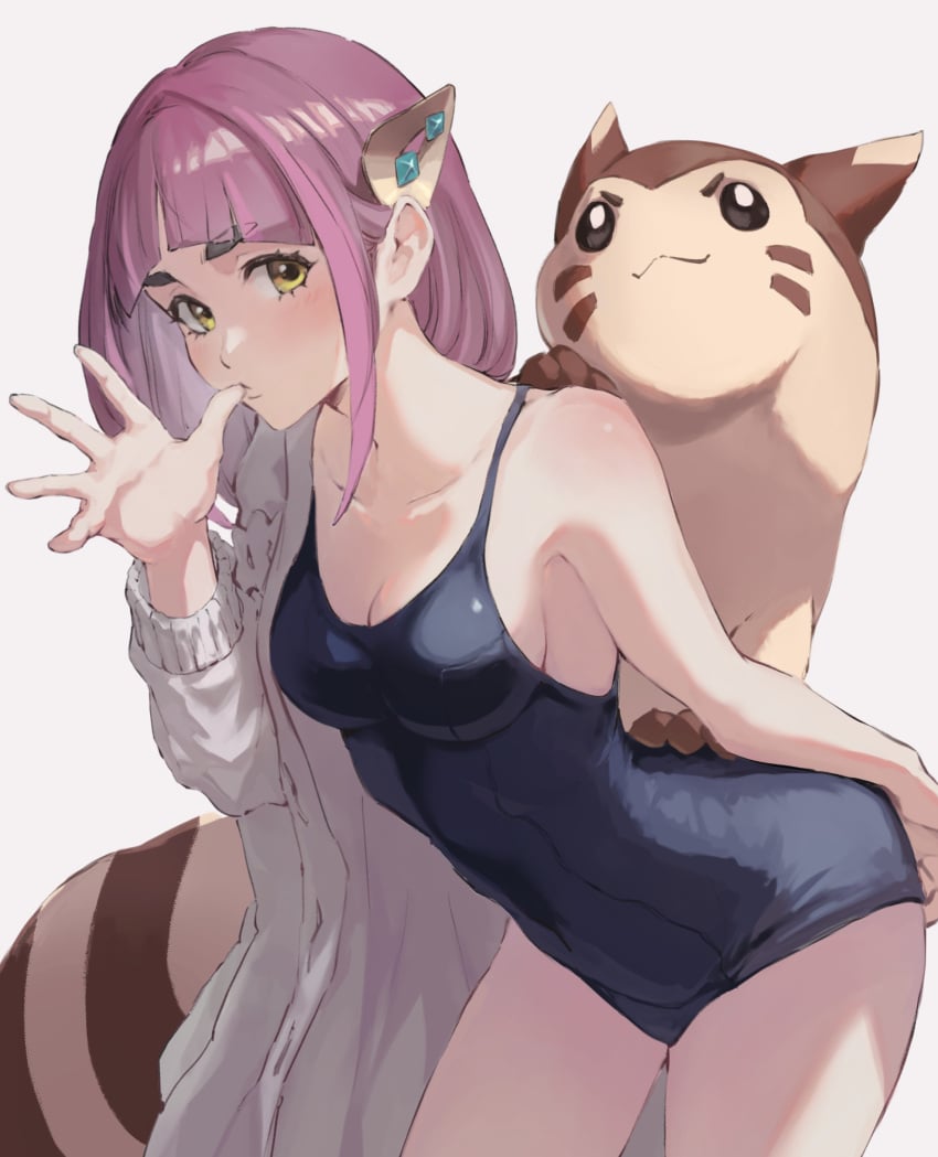 1girls absurd_res absurdres belly belly_button bikini blue_bikini blue_one-piece_swimsuit blue_swimsuit blue_swimwear blunt_bangs blush blush_face blush_lines blushed_face blushing_face blushing_female breasts cleavage collarbone dot_nose female female_focus female_only finger_on_lip fingers furret groin hair_ornament hair_ornaments hand_on_ass hand_on_butt hand_on_own_ass hand_on_own_butt high_resolution highres jojobirdz lacey_(pokemon) lean_body lean_figure leaning_forward legs light-skined_female light-skinned light-skinned_female light_skin light_skin_female light_skinned light_skinned_female long_hair looking_at_viewer looking_sideways looking_to_the_side medium_breasts narrow_waist navel off_shoulder one-piece_swimsuit pokemon pokemon_sv purple_eyebrows purple_hair purple_hair_female shoulders simple_background slender_body slender_waist slim_girl slim_waist smooth_skin solo standing swimsuit swimwear thick_eyebrows thick_thighs thighs thin_waist upper_body v-line white_background wide_hips yellow_eyes yellow_eyes_female