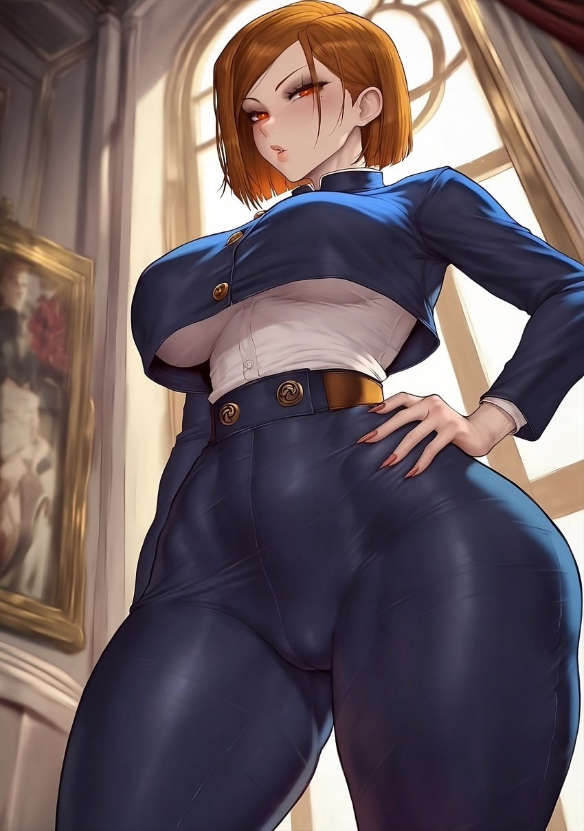 1girls ai_assisted ai_generated ass ass_bigger_than_head big_ass big_breasts big_butt bubble_ass bubble_butt cameltoe confident_female eyeshadow fat_ass fat_butt female female_only fit_female from_below hand_on_hip hd highres hourglass_figure huge_ass human jujutsu_kaisen klausherbert kugisaki_nobara light-skinned_female light_skin looking_down_at_viewer low-angle_view nail_polish nailpolish nails nails_painted narrowed_eyes plump_lips sassy school_uniform seductive seductive_eyes seductive_look slim_waist solo thick_ass thick_hips thick_legs thick_thighs tight_clothing tiny_waist toned_female wide_hips