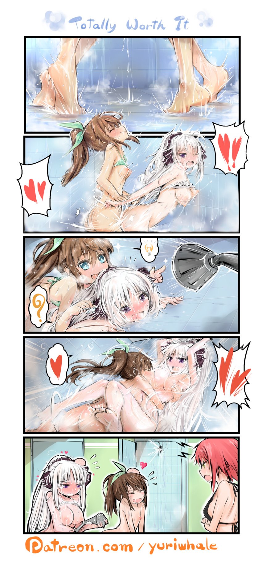 1futa 2girls ass bikini bottomless breast_grab breast_sucking breasts brown_hair bumping closed_eyes dry_humping feet female futa_on_female futanari fuuka_reventon implied_futanari large_breasts lyrical_nanoha nude rinne_berlinetta shower shower_head small_breasts vivid_strike! wet white_hair yuri yuriwhale