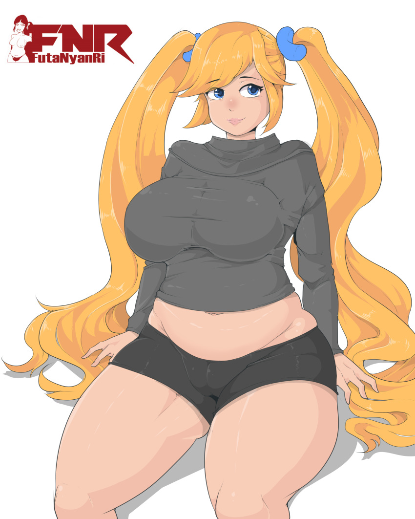 1girls big big_ass big_breasts blonde_hair blue_eyes breasts chubby chubby_female clothed curvy female female_only futanyanri solo solo_female tied_hair tight_clothes twintails wide_hips