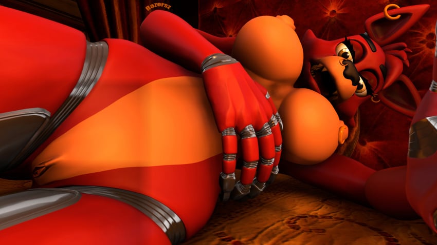 3d animatronic anthro armpits big_breasts breasts female fingers five_nights_at_freddy's five_nights_at_freddy's_2 flirting foxy_(fnaf) furry machine mammal nipples presenting pussy razorsz robot source_filmmaker teasing