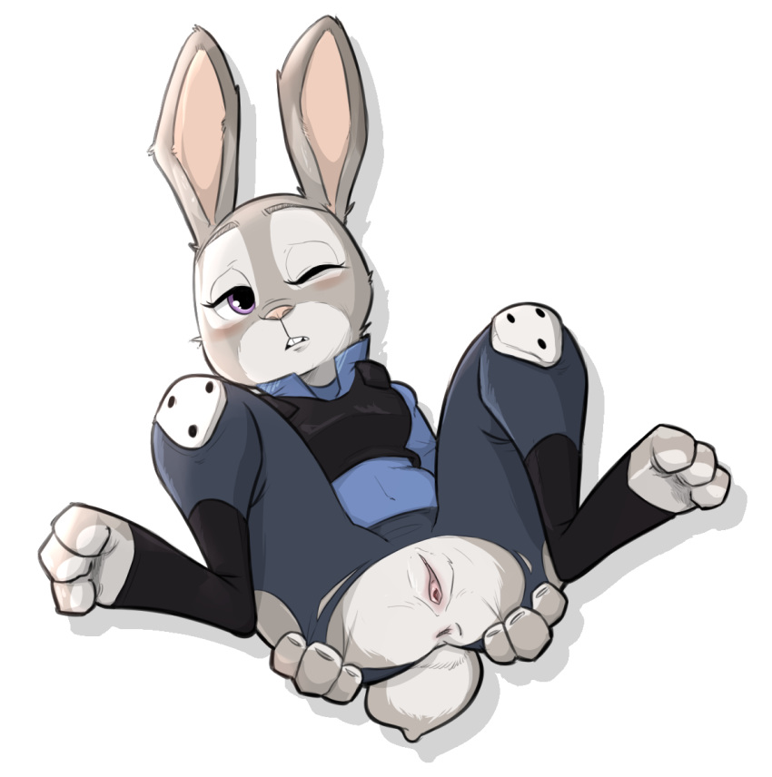 anthro anus ass blush clitoris clothed clothing disney female fur furry furry_only judy_hopps kappadoggo lagomorph mammal one_eye_closed open_mouth presenting presenting_anus presenting_pussy pussy rabbit small_breasts solo spread_anus spread_pussy spreading tail zootopia