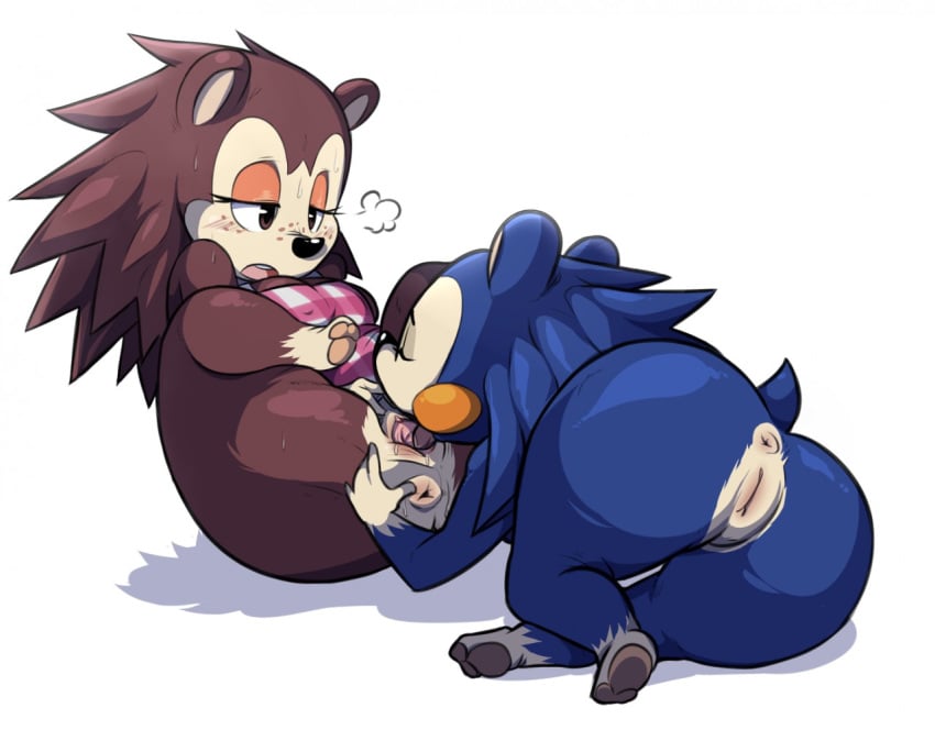 2girls animal_crossing anthro anus ass big_breasts big_butt blush breasts closed_eyes cunnilingus duo erect_nipples female female_only freckles fur furry furry_only hedgehog incest kappadoggo lying mabel_able mammal mostly_nude naked nintendo nipple_bulge nipples nude on_side oral pawpads pussy pussy_juice sable_able sex shortstack sibling sibling_incest simple_background sisters spread_pussy spreading sweat tail tongue tongue_out topwear vaginal_penetration video_games white_background yuri