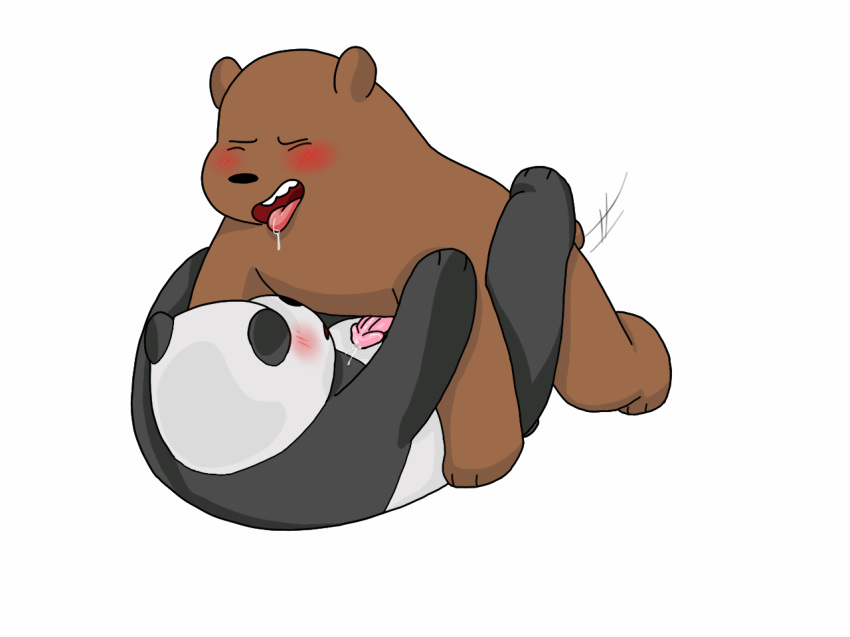 anal anal_sex bear blush cartoon_network cum drooling grizzly_(character) grizzly_bear lying male mammal missionary_position on_back panda panda_(character) penetration penis saliva sex simple_background slightly_chubby somcrule we_bare_bears white_background yaoi