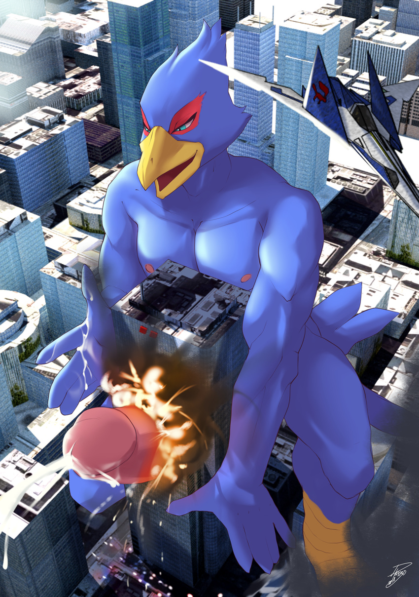 arwing avian bird building building_penetration city cum dksk30 falco_lombardi macro male male_only nintendo star_fox video_games