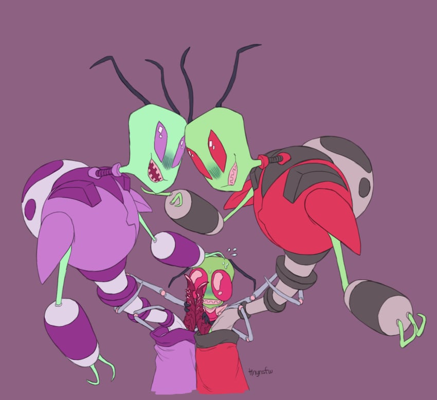 antennae blush group group_sex handjob invader_zim irken male mammal penis purple_background sex signature smooth_skin sweat threesome tinynsfw yaoi zim