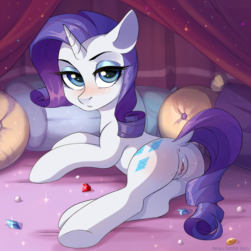 2017 absurd_res anus ass blue_eyes cutie_mark dock equine eyeshadow female fensu-san feral friendship_is_magic hair hi_res hooves horn looking_at_viewer makeup mammal my_little_pony purple_hair pussy rarity_(mlp) solo unicorn